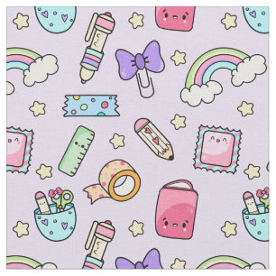 Kawaii Stationery Pattern Fabric Stof