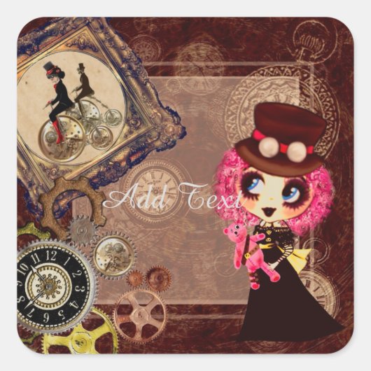 Kawaii Steampunk PinkyP Vierkante Sticker (Voorkant)