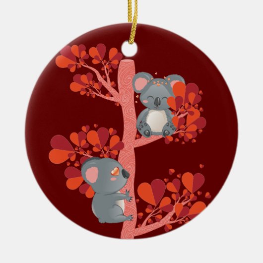 Kawaii stel koalas met hartenboom keramisch ornament (Voorkant)