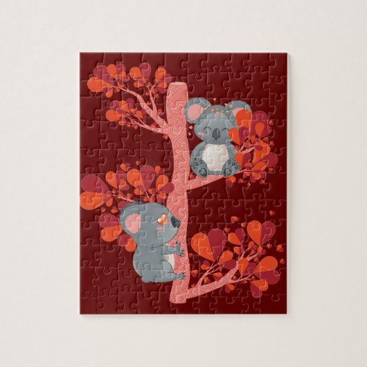 Kawaii stel koalas met hartenboom legpuzzel (Verticaal)