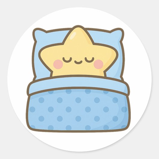 Kawaii ster in bed – Transparante sticker (Voorkant)