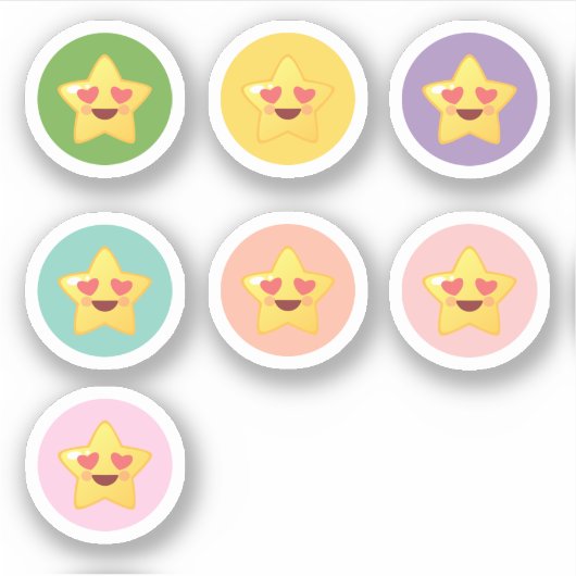 Kawaii sterren in cirkels  sticker (Voorkant)