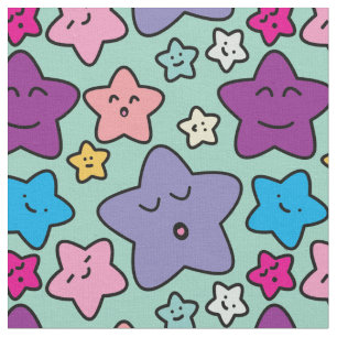 Kawaii sterren - schattige patroonmunt stof