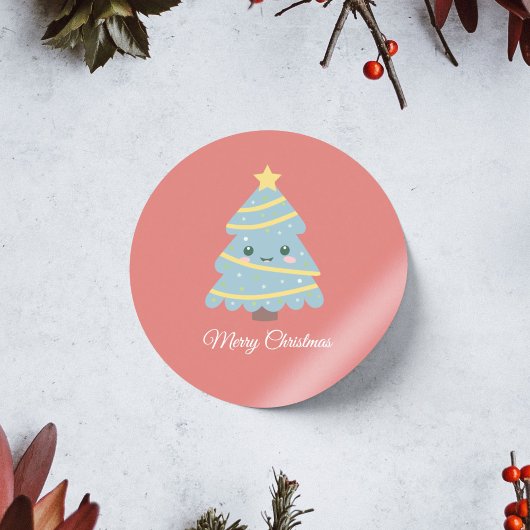 Kawaii-Sticker met kerstbomen Ronde Sticker