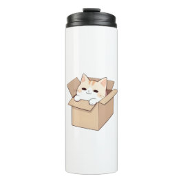 Kawaii stickerontwerp met een schattige kat in een thermosbeker