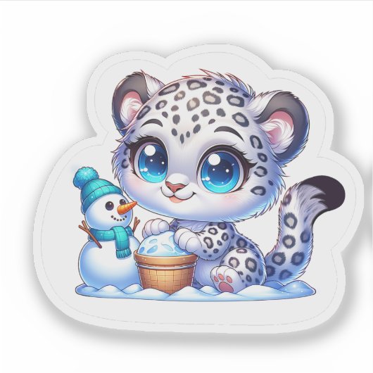 Kawaii Stickers Snow Leopard Sticker Big Cat (Voorkant)