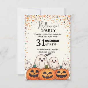 Kawaii-stijl Halloween-feestuitnodiging – Bewerkba Kaart