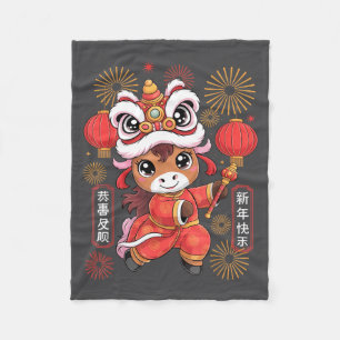 Kawaii stijl jaar van het paard 2026 Chinees Nieuw Fleece Deken