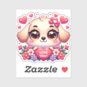 Kawaii stijl Schattigee Puppy met liefdesboodschap Sticker (Vel)