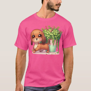 Kawaii-stijl teckel en string van parels - Hond T-shirt