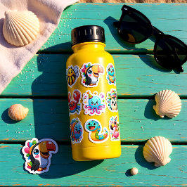 Kawaii stijl zomer 9 dieren sticker vel