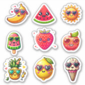 Kawaii stijl zomer 9 elementen sticker vel (Voorkant)