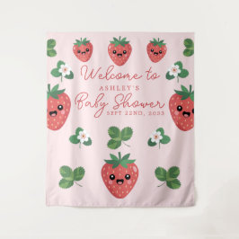 Kawaii Strawberry Baby shower Achtergrond Wandkleed