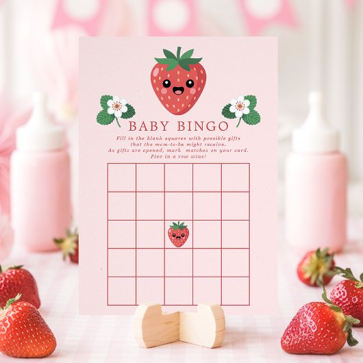 Kawaii Strawberry Baby Shower Bingo Game Card Kaart