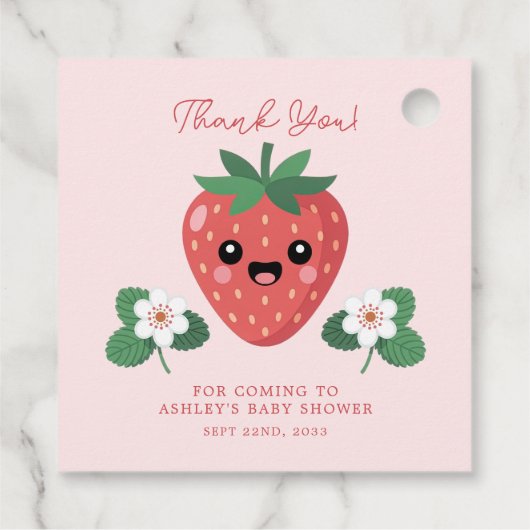 Kawaii Strawberry Baby shower Dank u Bedankjes Labels (Achterkant)