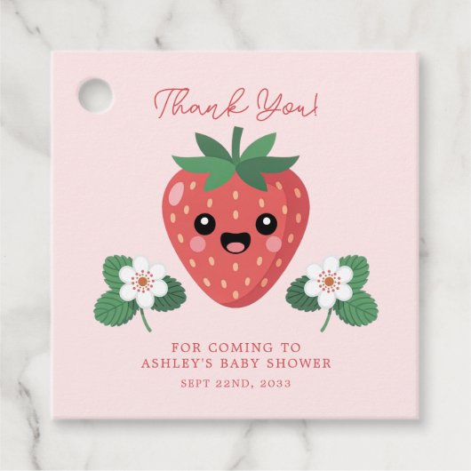 Kawaii Strawberry Baby shower Dank u Bedankjes Labels (Voorkant)