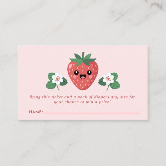 Kawaii Strawberry Baby Shower Diaper Raffle Informatiekaartje (Voorkant)