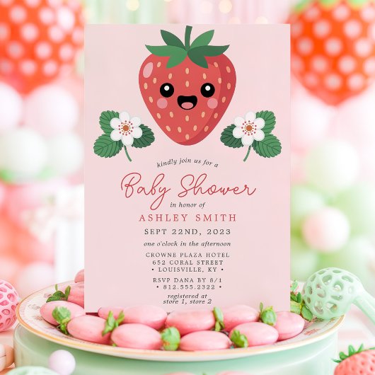 Kawaii Strawberry Baby Shower Kaart