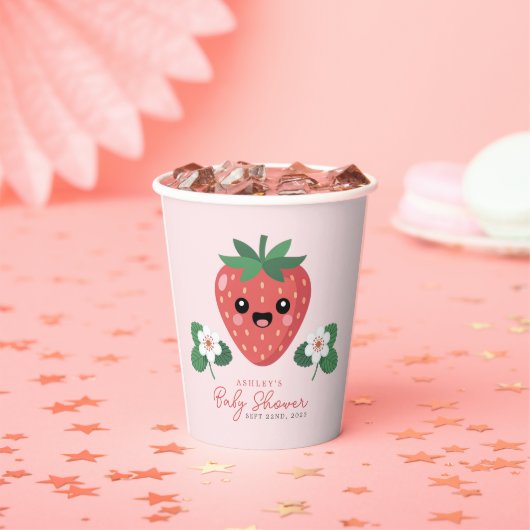 Kawaii Strawberry Baby Shower Papieren Bekers (Insitu)
