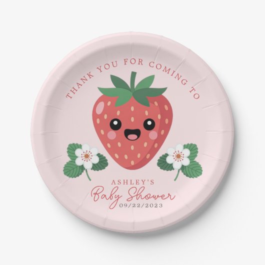 Kawaii Strawberry Baby Shower Papieren Bordje (Voorkant)