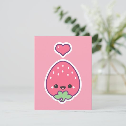 Kawaii Strawberry Birthday Party Invitaires Kaart (Staand voorkant)