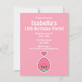 Kawaii Strawberry Birthday Party Invitaires Kaart (Achterkant)