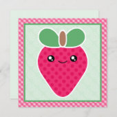 Kawaii Strawberry Birthday Party Invitations Kaart (Voorkant / Achterkant)