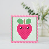Kawaii Strawberry Birthday Party Invitations Kaart (Staand voorkant)