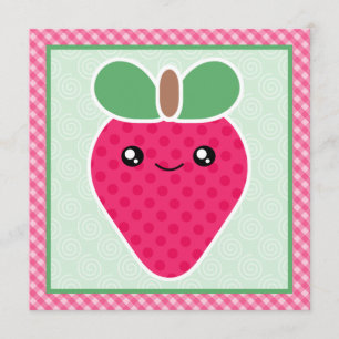 Kawaii Strawberry Birthday Party Invitations Kaart