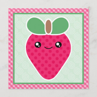 Kawaii Strawberry Birthday Party Invitations Kaart