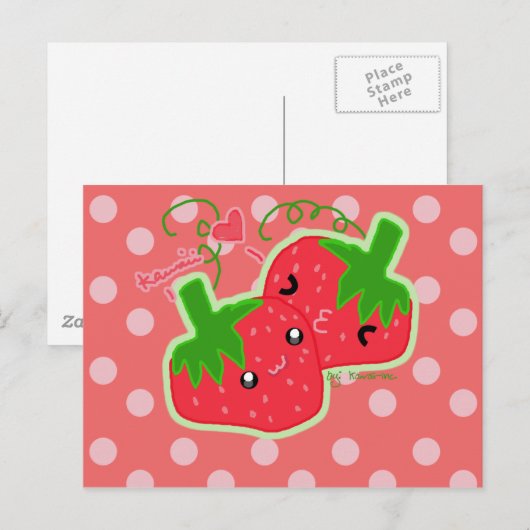 Kawaii Strawberry Briefkaart (Voorkant / Achterkant)