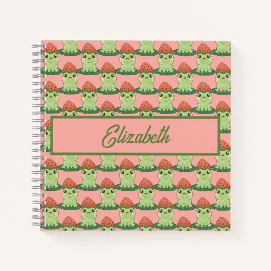 Kawaii Strawberry Frog Anime Pink, op maat gemaakt Notitieboek (Voorkant)