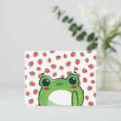 Kawaii Strawberry Frog Kaart (Staand voorkant)