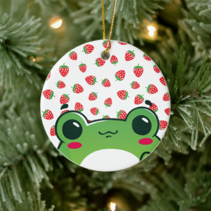 Kawaii Strawberry Frog Keramisch Ornament