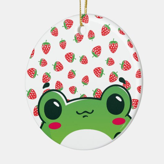 Kawaii Strawberry Frog Keramisch Ornament (Links)