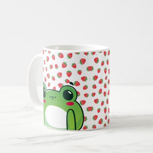 Kawaii Strawberry Frog Koffiemok (Voorkant links)