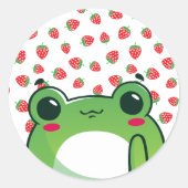 Kawaii Strawberry Frog Ronde Sticker (Voorkant)