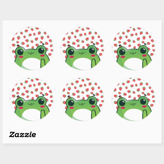 Kawaii Strawberry Frog Ronde Sticker (Vel)