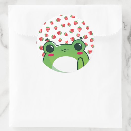 Kawaii Strawberry Frog Ronde Sticker (Tas)