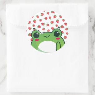 Kawaii Strawberry Frog Ronde Sticker