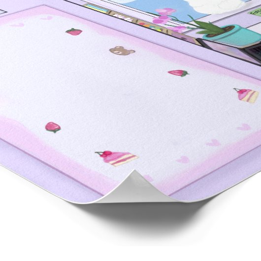 Kawaii Strawberry Girl Drawing Digital Art Poster (Hoek)