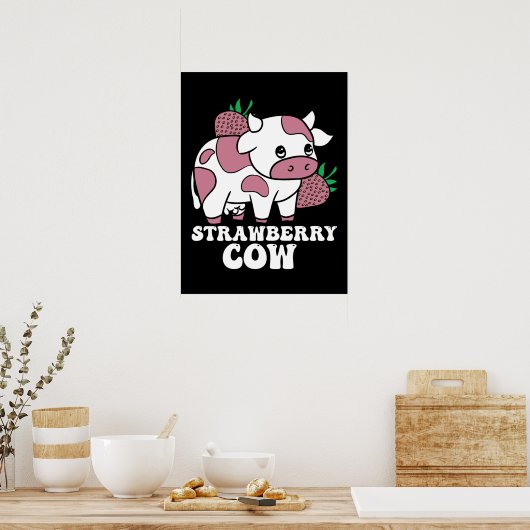 Kawaii Strawberry Koe Crazy Koe Lady Boerderij Ani Poster (Keuken)