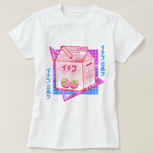 Kawaii Strawberry Milk Aesthetic T-shirt (Design voorkant)