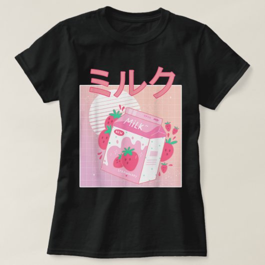 Kawaii Strawberry Milk Aesthetic T-shirt (Design voorkant)
