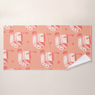 Kawaii Strawberry Milk Carton - Cute Aesthetic Art Bad Handdoek