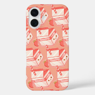 Kawaii Strawberry Milk Carton - Cute Aesthetic Art iPhone 16 Hoesje