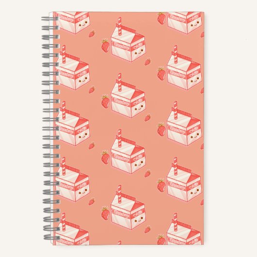 Kawaii Strawberry Milk Carton - Cute Aesthetic Art Notitieboek (Voorkant)