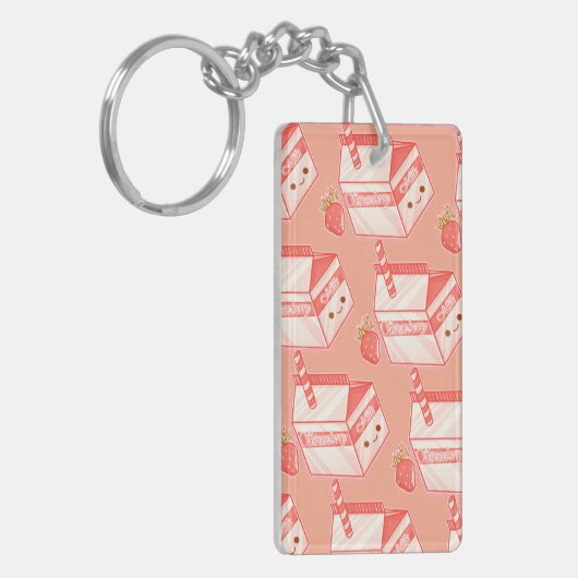 Kawaii Strawberry Milk Carton - Cute Aesthetic Art Sleutelhanger (Voorkant Links)