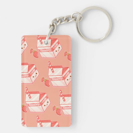 Kawaii Strawberry Milk Carton - Cute Aesthetic Art Sleutelhanger (achterkant)