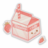 Kawaii Strawberry Milk Carton - Cute Aesthetic Art Sticker (Voorkant)